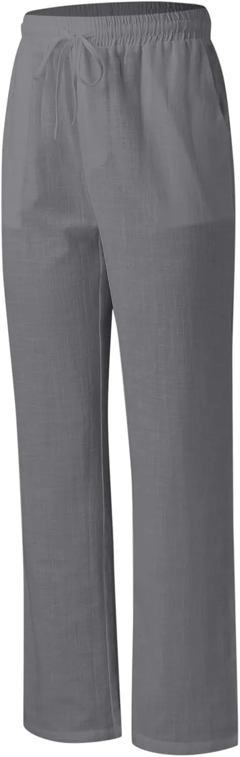 Men's Casual Pants Drawstring Elastic Waist Loose Fit Lounge Pants Straight Leg Open Bottom Trousers with Pockets