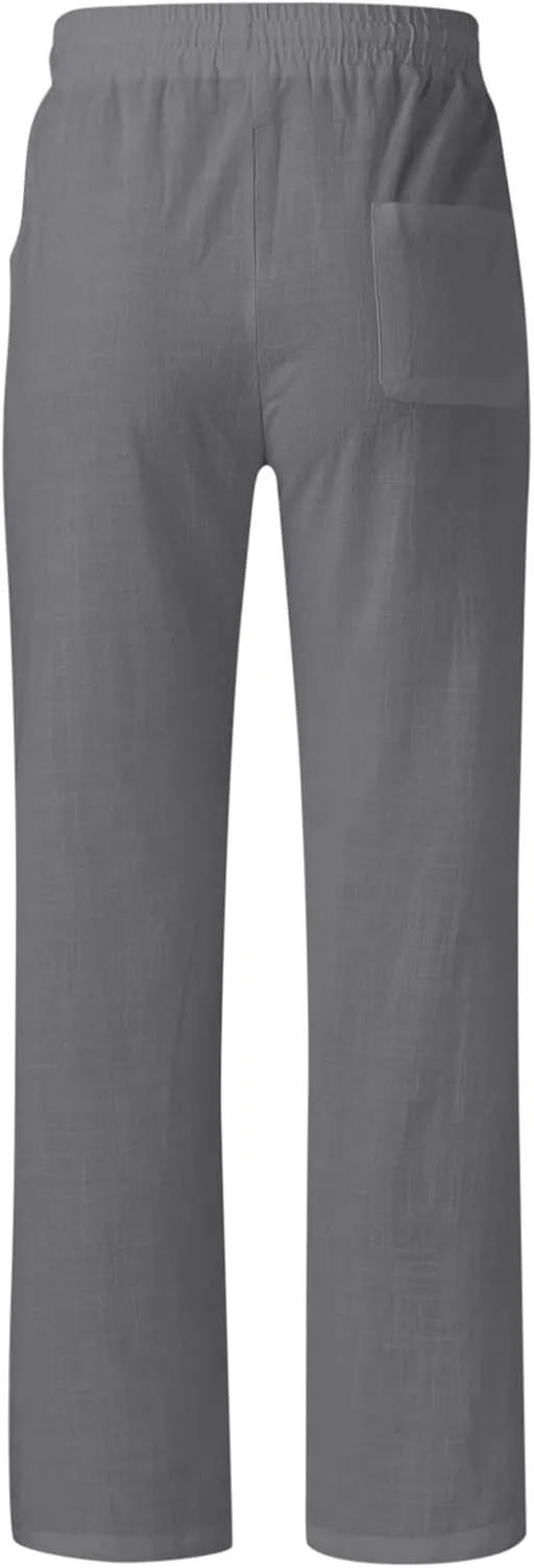 Men's Casual Pants Drawstring Elastic Waist Loose Fit Lounge Pants Straight Leg Open Bottom Trousers with Pockets