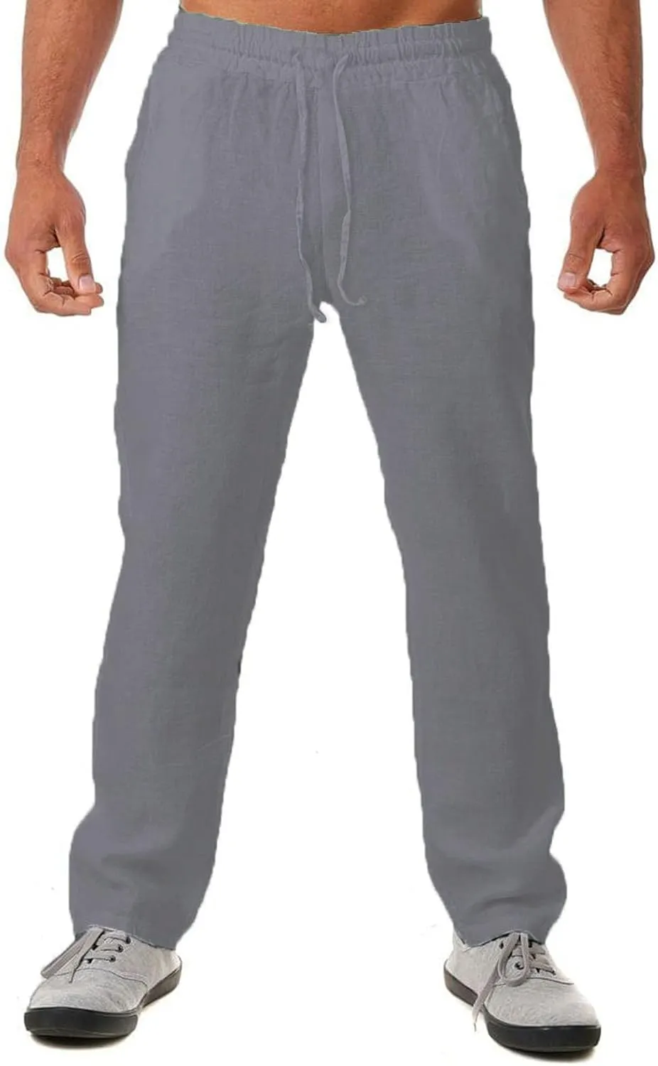 Men's Casual Pants Drawstring Elastic Waist Loose Fit Lounge Pants Straight Leg Open Bottom Trousers with Pockets