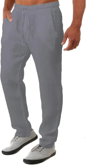 Men's Casual Pants Drawstring Elastic Waist Loose Fit Lounge Pants Straight Leg Open Bottom Trousers with Pockets