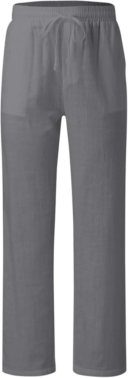 Men's Casual Pants Drawstring Elastic Waist Loose Fit Lounge Pants Straight Leg Open Bottom Trousers with Pockets