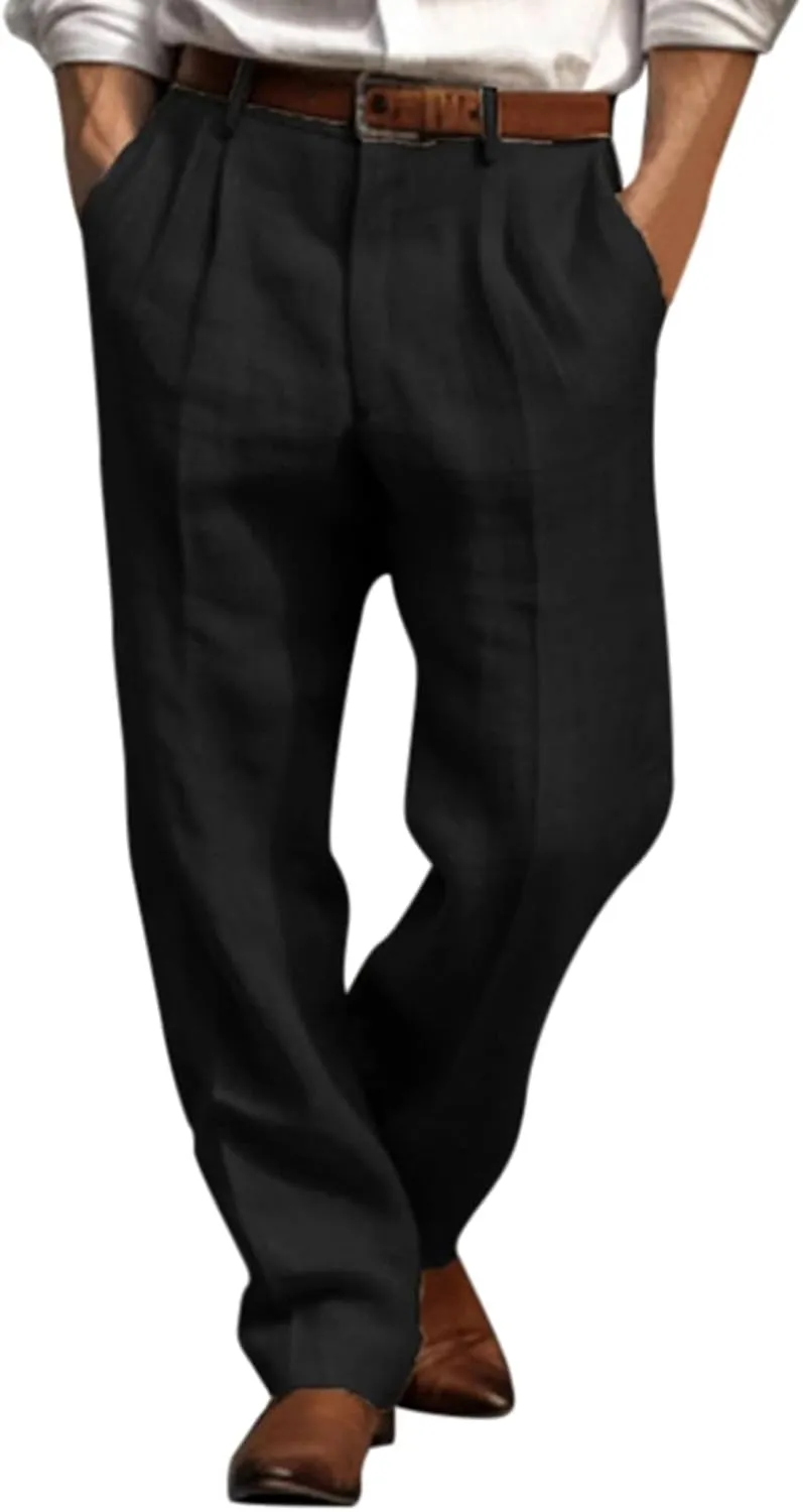 Mens Casual Pants Elastic Waist Lightweight Loose Fit Pleated Slacks Summer Beach Yoga Trousers, Tactical Pants for Men