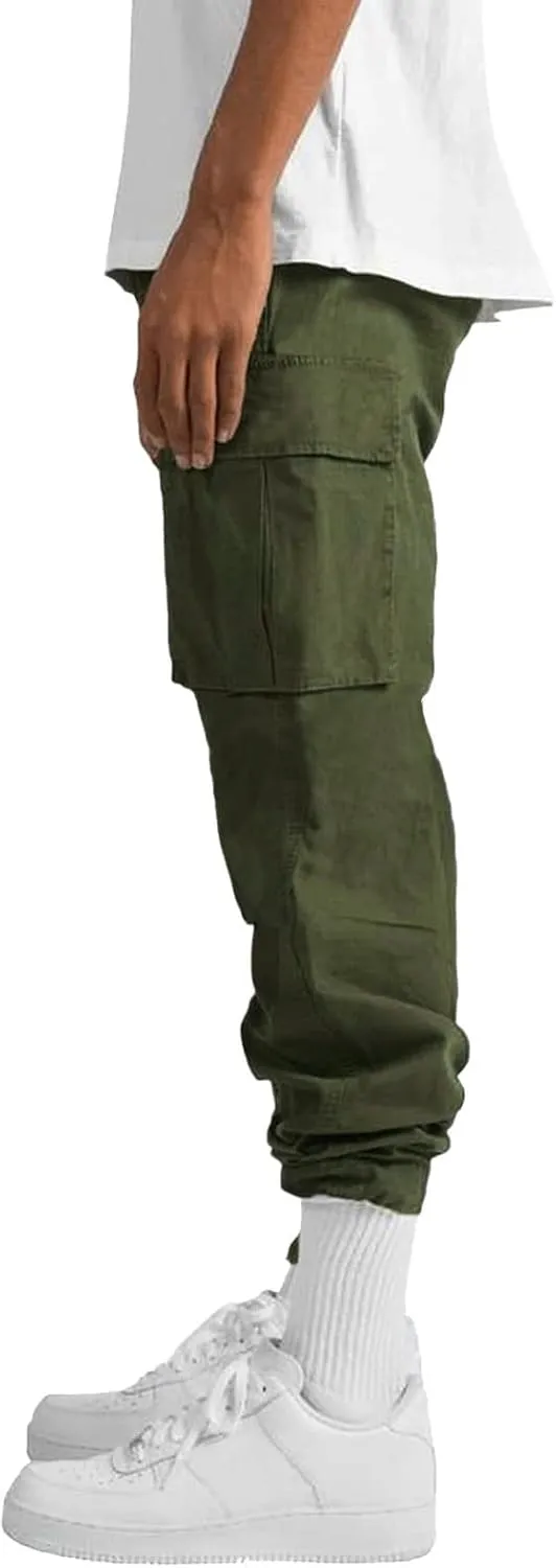 Mens Casual Waist Color Sports Hat Woven Pocket Foot Rope Solid Pants Street Cargo Tie Men Cargo Pants with