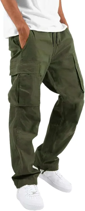 Mens Casual Waist Color Sports Hat Woven Pocket Foot Rope Solid Pants Street Cargo Tie Men Cargo Pants with