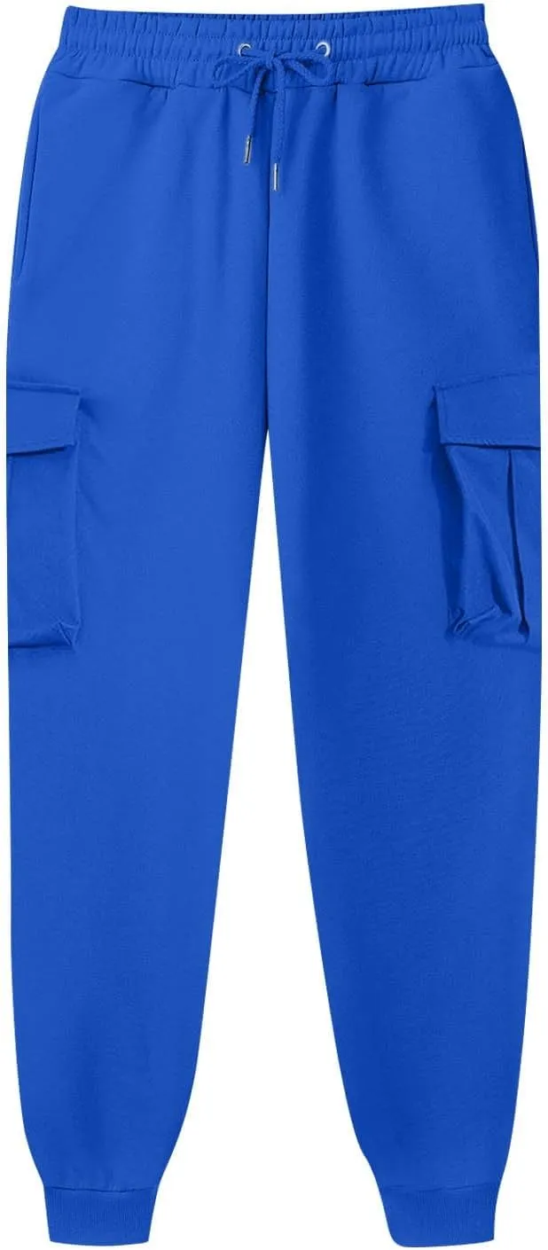 Men's Drawstring Cargo Sweatpants Open Bottom Fleece Athletic Hiking Jogger Cargo Sweatpants for Men with Pockets