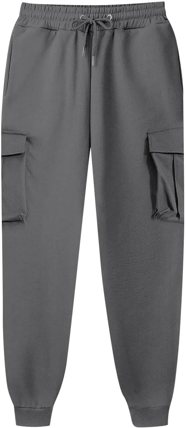 Men's Drawstring Cargo Sweatpants Open Bottom Fleece Athletic Hiking Jogger Cargo Sweatpants for Men with Pockets