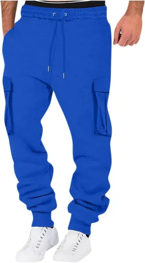 Men's Drawstring Cargo Sweatpants Open Bottom Fleece Athletic Hiking Jogger Cargo Sweatpants for Men with Pockets