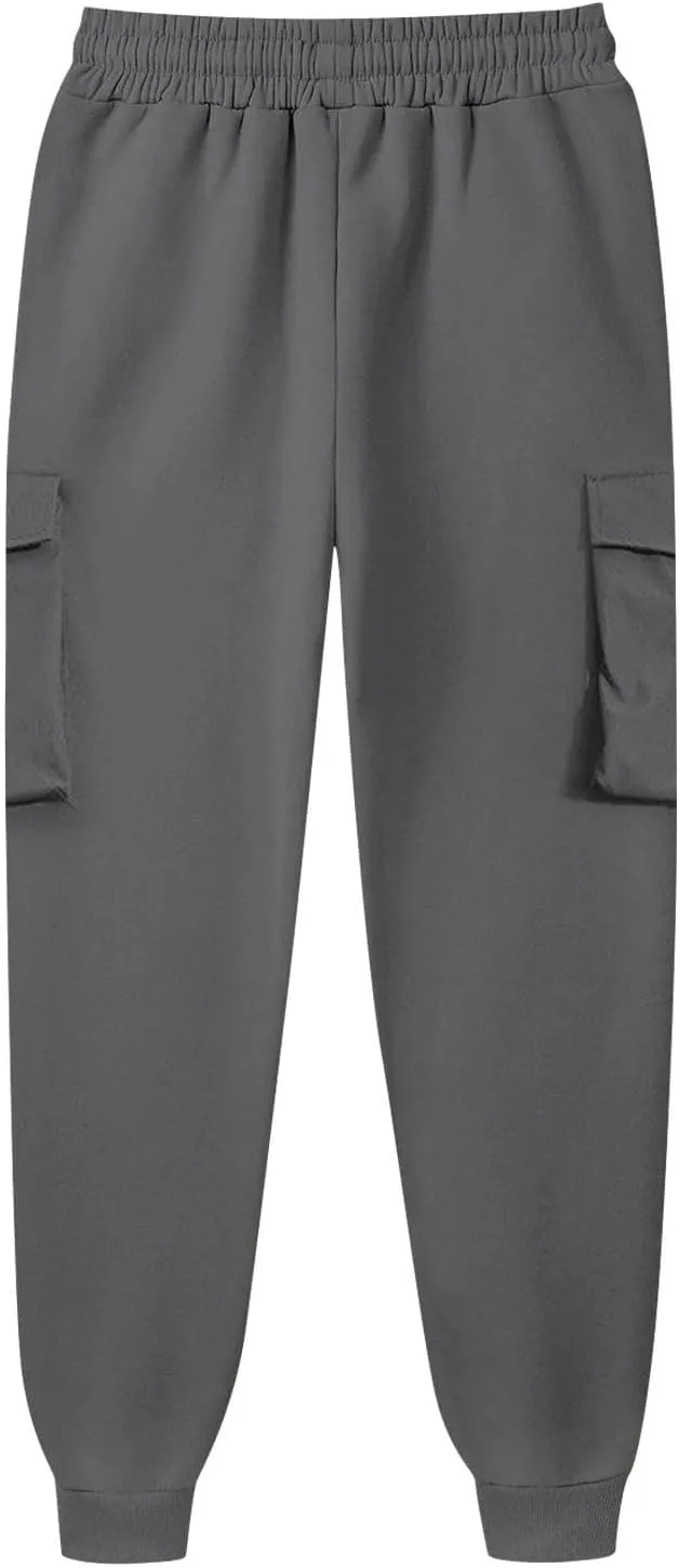 Men's Drawstring Cargo Sweatpants Open Bottom Fleece Athletic Hiking Jogger Cargo Sweatpants for Men with Pockets