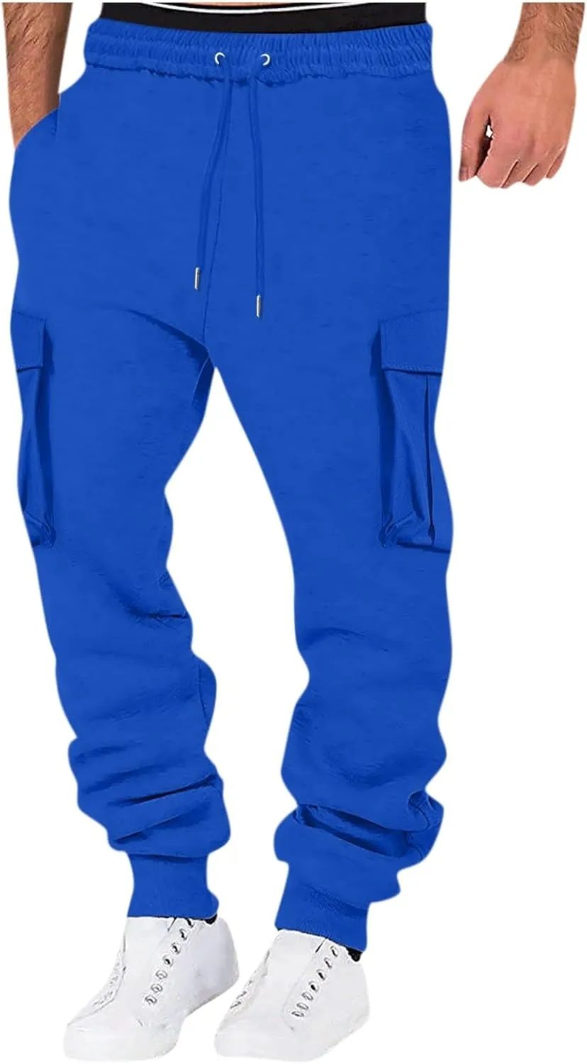Men's Drawstring Cargo Sweatpants Open Bottom Fleece Athletic Hiking Jogger Cargo Sweatpants for Men with Pockets