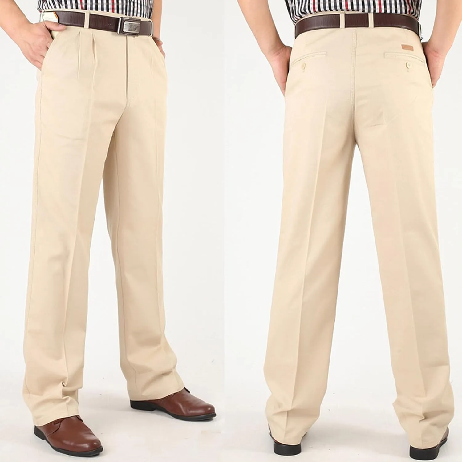 Men's Dress Pants Business Pant Pleated Front Trousers Straight-Leg Classic-fit Essential Pants Dressy Relaxed Trouser