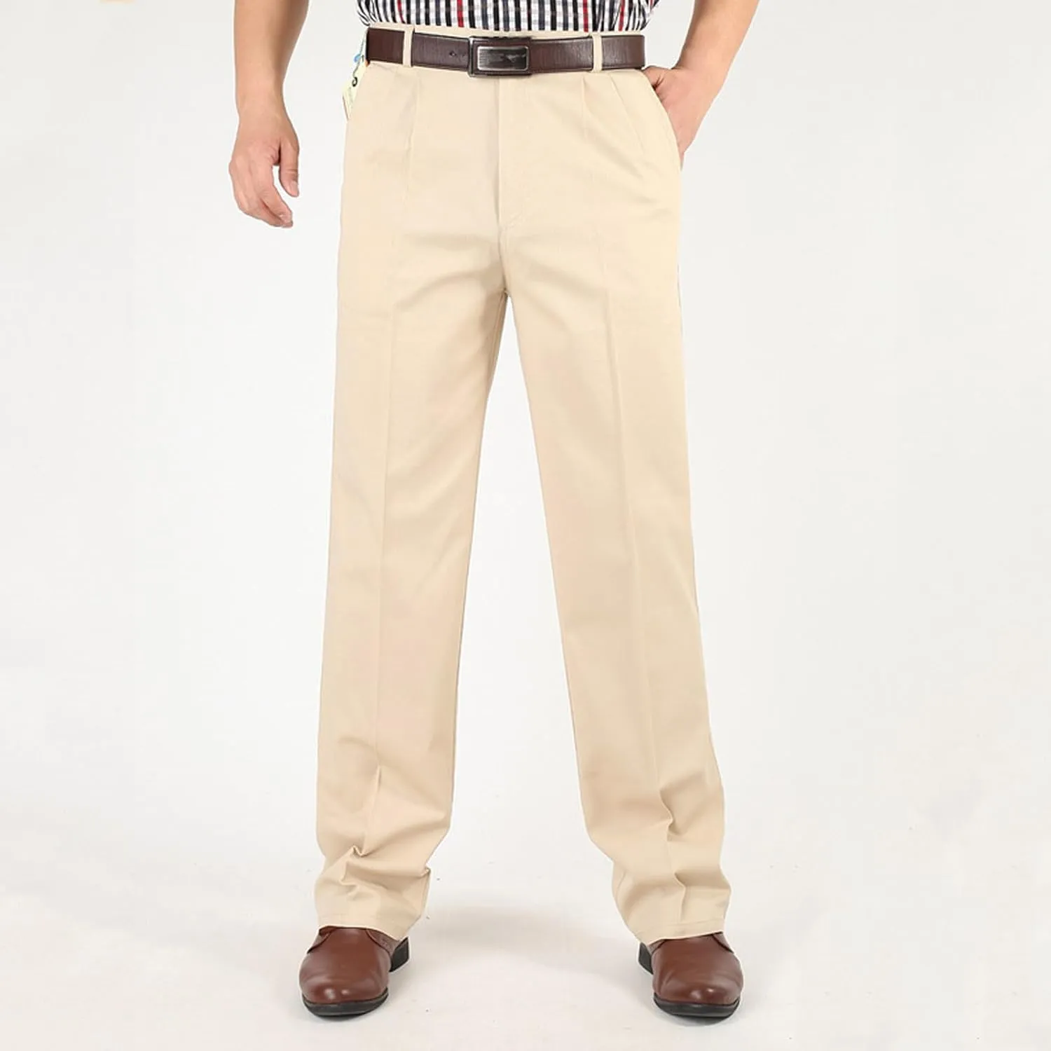 Men's Dress Pants Business Pant Pleated Front Trousers Straight-Leg Classic-fit Essential Pants Dressy Relaxed Trouser