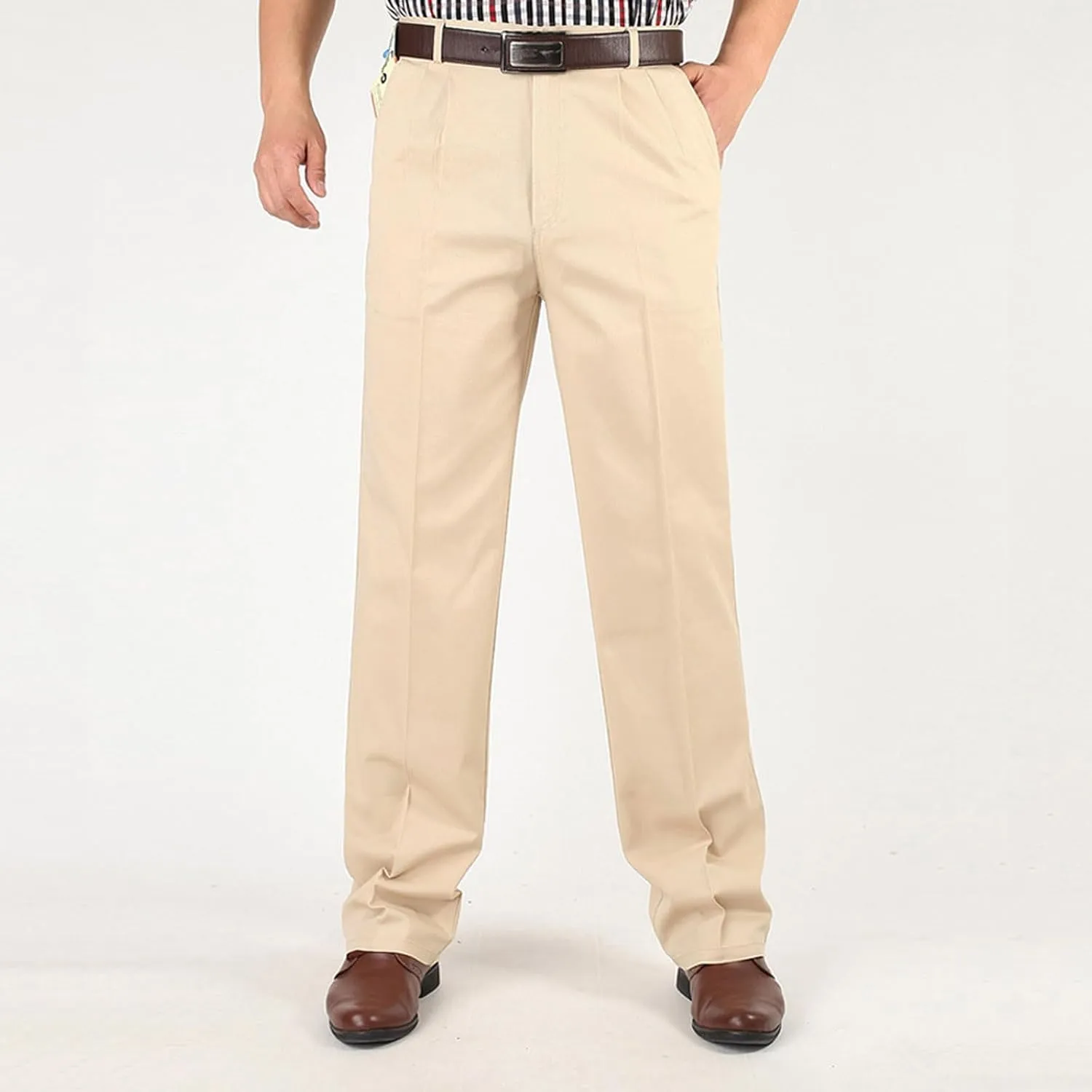 Men's Dress Pants Business Pant Pleated Front Trousers Straight-Leg Classic-fit Essential Pants Dressy Relaxed Trouser