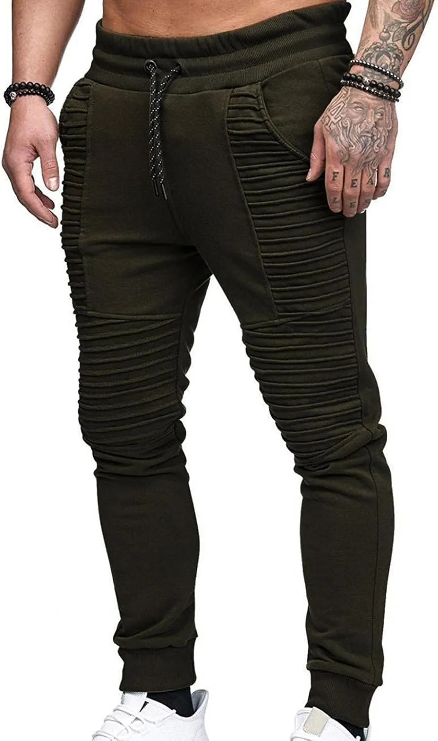 Mens Fashion Stretch Pleated Twill Jogger Sweatpants Big and Tall Lightweight Athletic Tapered Jogger Running Pants