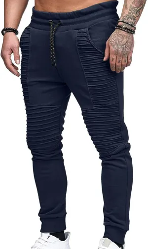 Mens Fashion Stretch Pleated Twill Jogger Sweatpants Big and Tall Lightweight Athletic Tapered Jogger Running Pants
