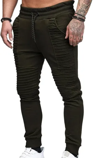 Mens Fashion Stretch Pleated Twill Jogger Sweatpants Big and Tall Lightweight Athletic Tapered Jogger Running Pants