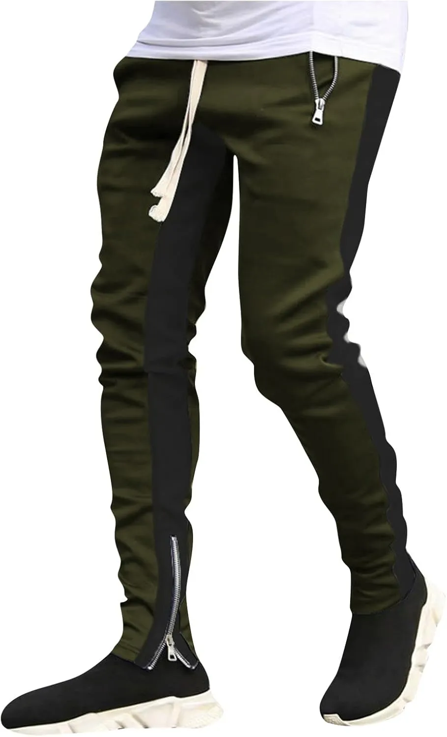 Mens Fleece Cargo Sweatpants Heavyweight Elastic Waist Tapered Pants with Pockets Baggy Drawstring Athletic Jogger