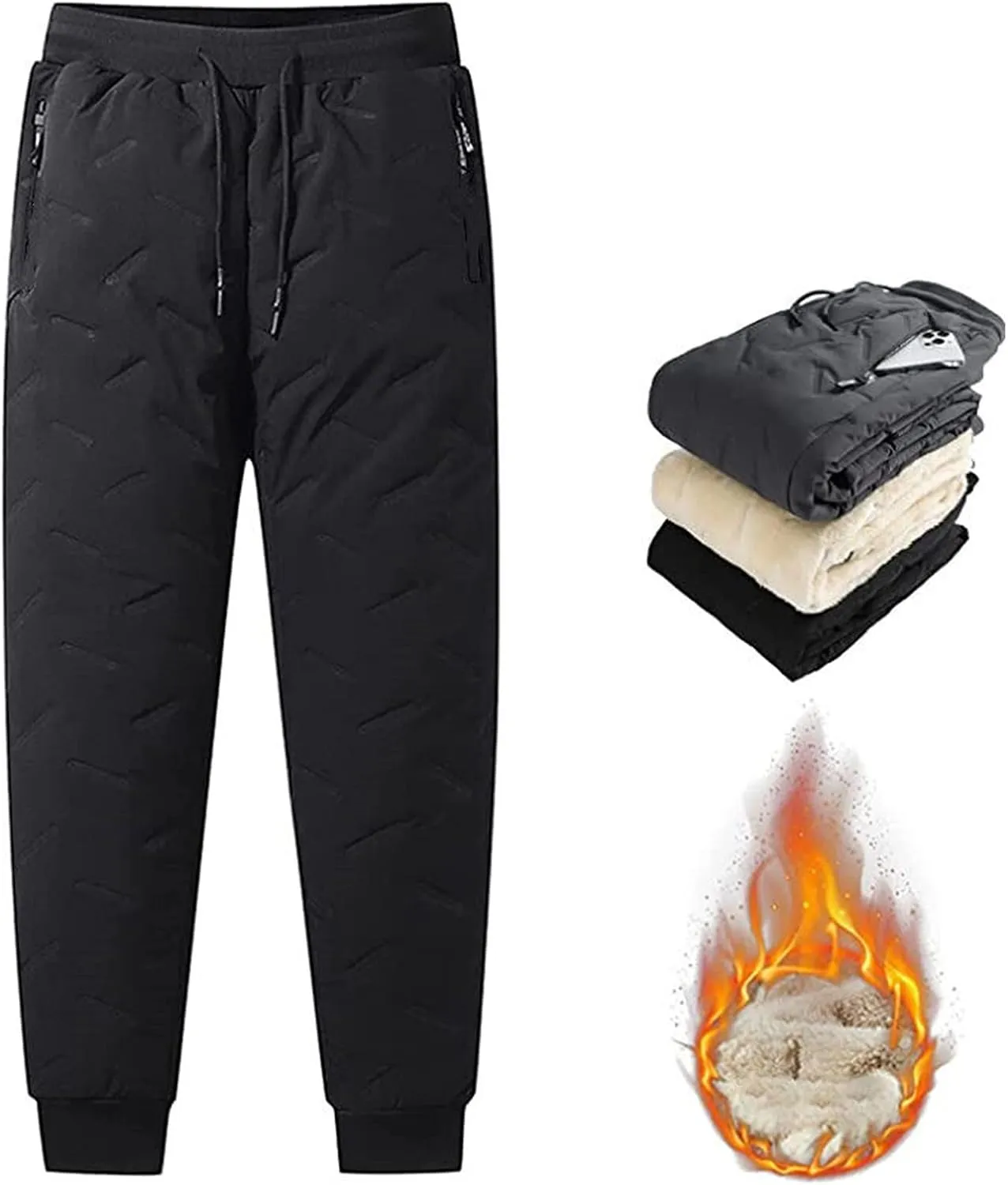 Mens Fleece Lined Sweatpants Winter Warm Fuzzy Leggings Joggers Heavy Duty Active Running Pants Training Pants