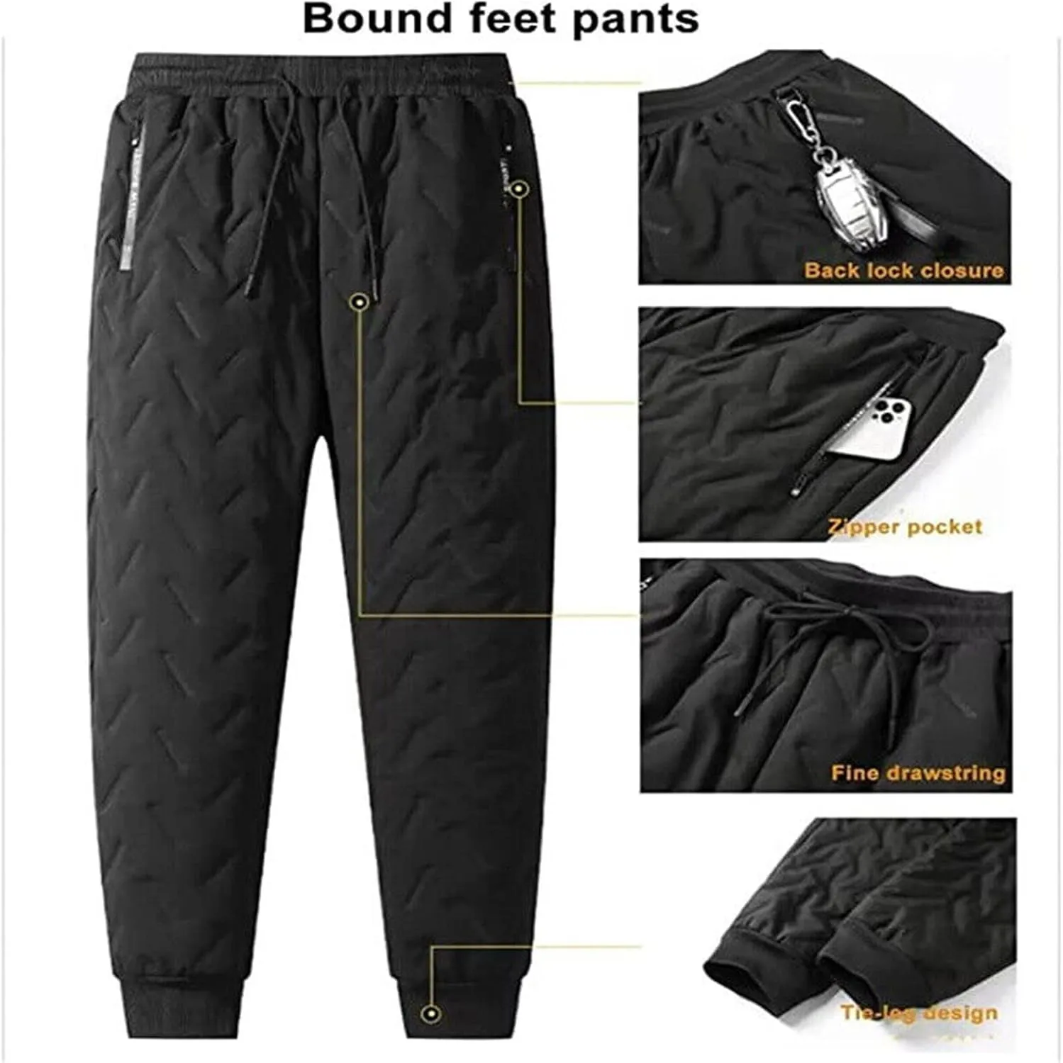 Mens Fleece Lined Sweatpants Winter Warm Fuzzy Leggings Joggers Heavy Duty Active Running Pants Training Pants