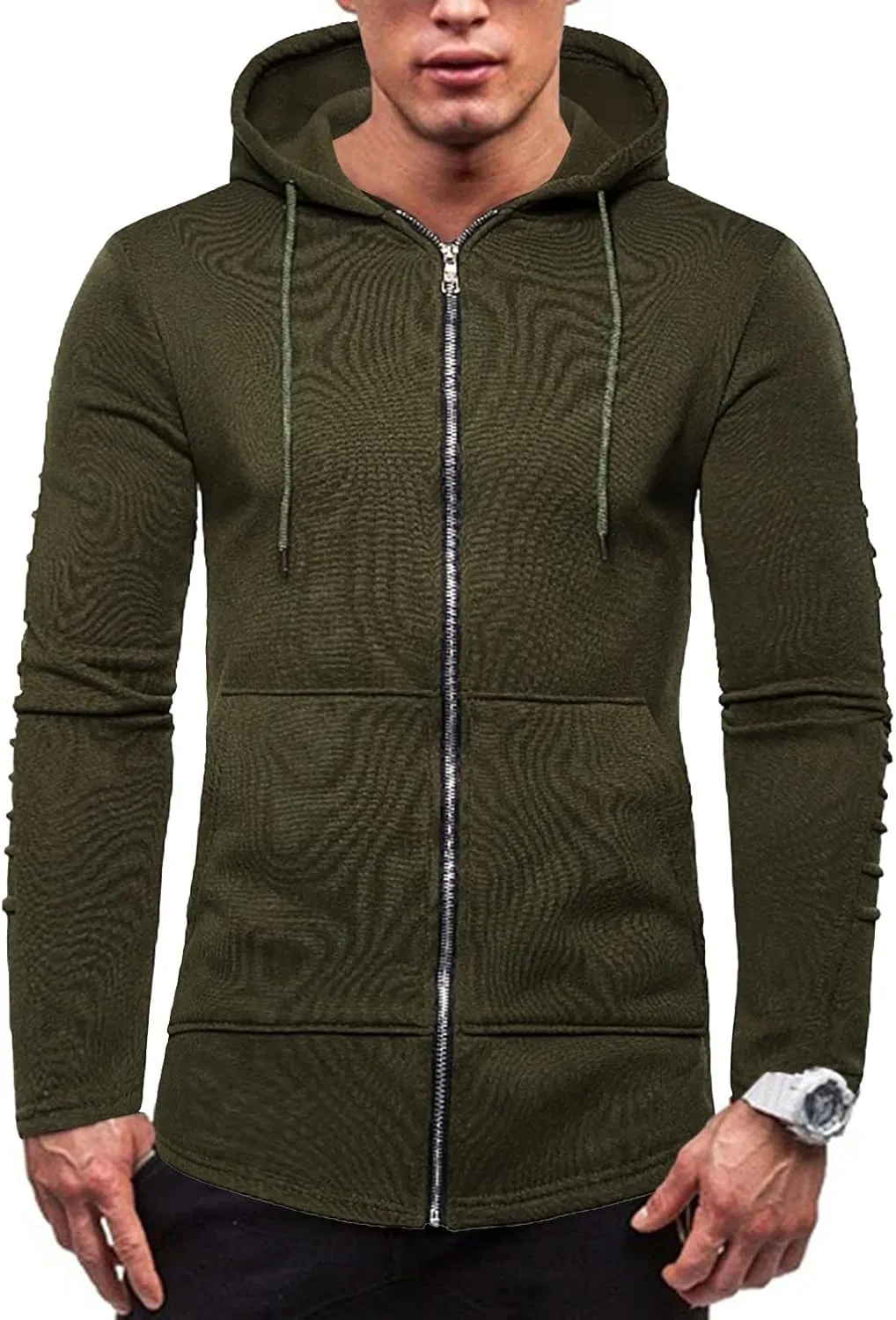 Men's Full Zip Hoodies Casual Camouflage Sports Sweatshirt Long Sleeve Zipper Hooded Jacket Coat