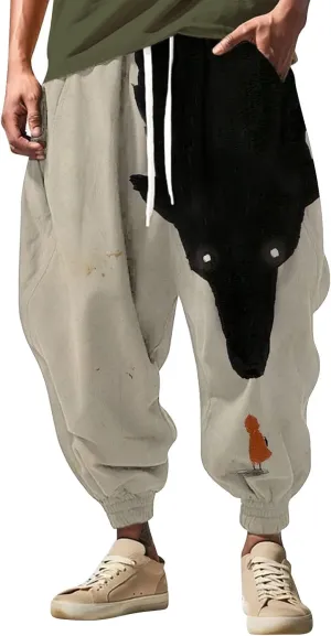 Mens Joggers Fun Print Fashion Street Feel Casual Sweatpants Baggy Elastic Waist Novelty Pant Mens Linen Pants Pants