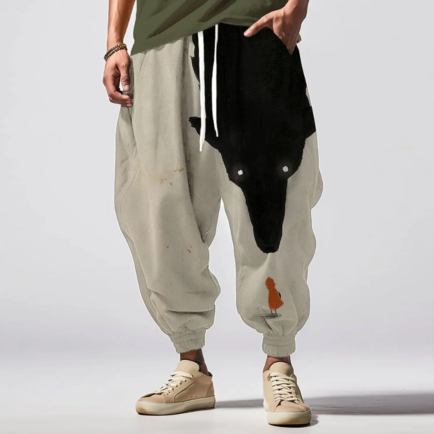 Mens Joggers Fun Print Fashion Street Feel Casual Sweatpants Baggy Elastic Waist Novelty Pant Mens Linen Pants Pants