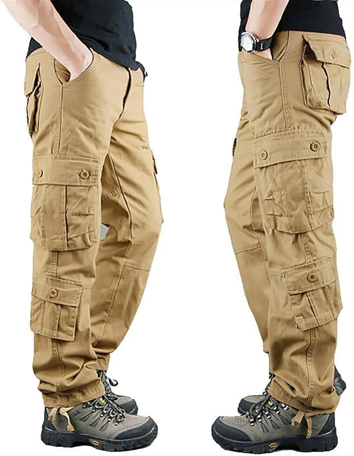 Men's Joggers Sweatpants Pants Men's Elastic Multi Pocket Pants Outdoor Straight Tube Active Running Jogger Pants