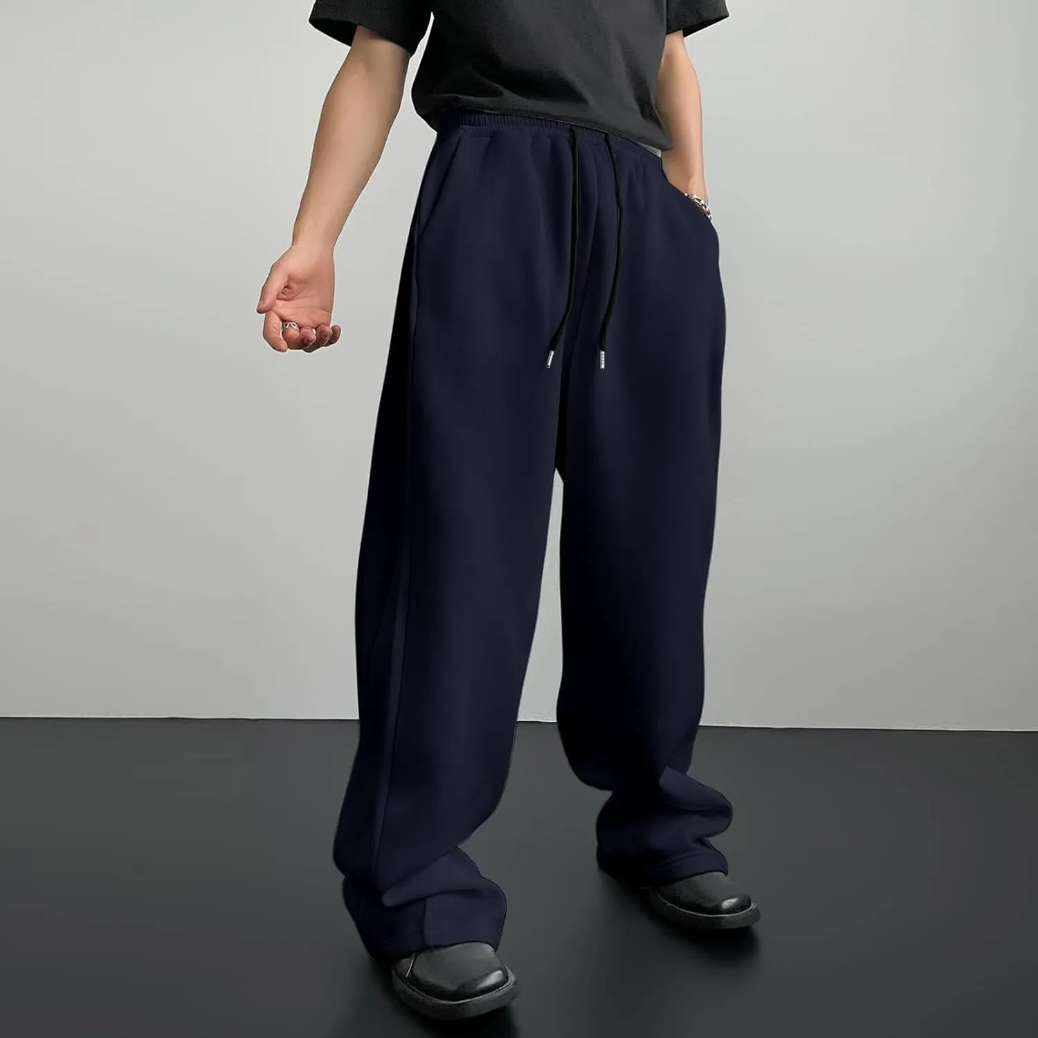 Mens Jogging Casual Baggy Cargo Sweatpants Drawstring Open Bottom Sweat Pants Straight Leg Athletic Sport Jogger