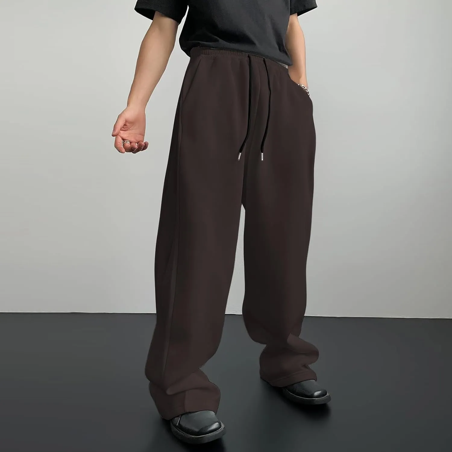 Mens Jogging Casual Baggy Cargo Sweatpants Drawstring Open Bottom Sweat Pants Straight Leg Athletic Sport Jogger