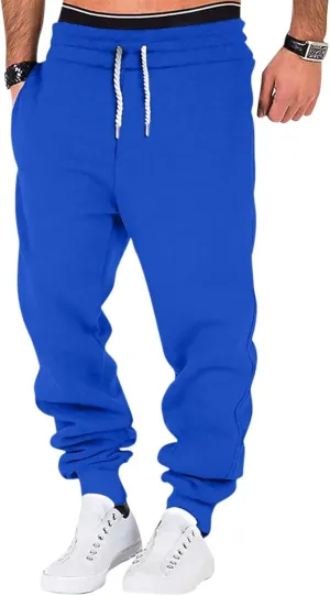 Mens Jogging Pants Baggy Casual Solid Color Sweatpants Stretch Elastic Waist Drawstring Sport Pants with Pockets