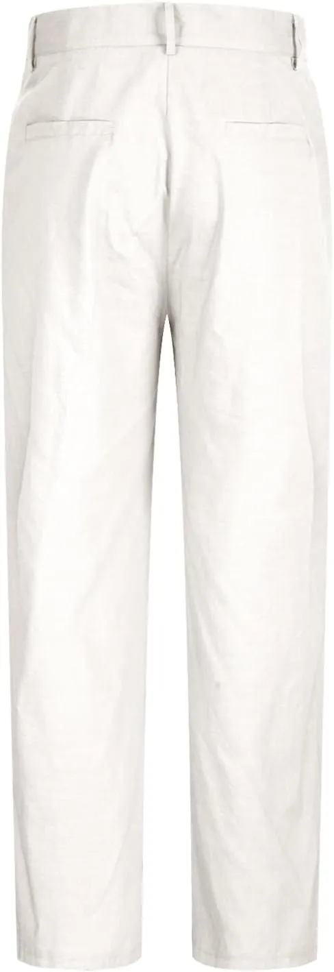 Men's Linen Pants Pleated Front Straight Leg Suit Trouser Solid Office Dress Pants Casual Lightweight Pants w/Pockets