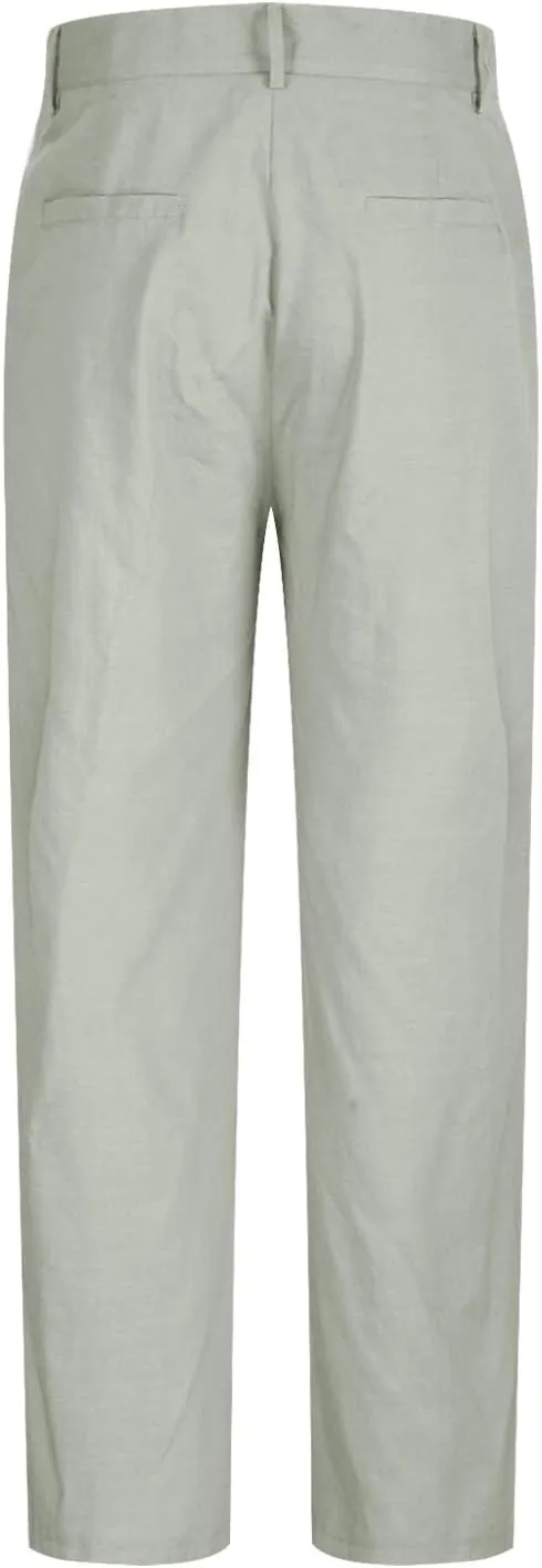 Men's Linen Pants Pleated Front Straight Leg Suit Trouser Solid Office Dress Pants Casual Lightweight Pants w/Pockets