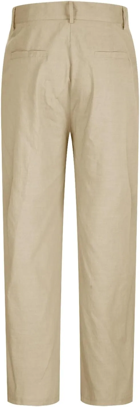 Men's Linen Pants Pleated Front Straight Leg Suit Trouser Solid Office Dress Pants Casual Lightweight Pants w/Pockets