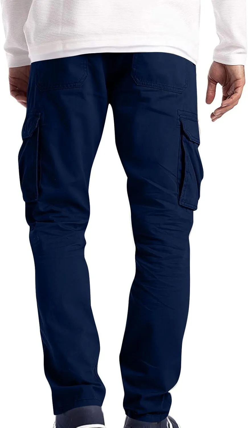 Men's Military Cargo Pants Solid Color Combat Pant Regular Fit Straight Leg Sweatpant Outdoor Stretch Golf Sweatpants