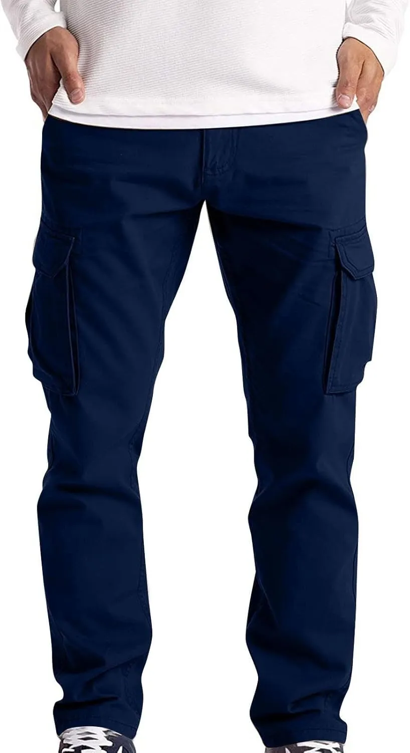 Men's Military Cargo Pants Solid Color Combat Pant Regular Fit Straight Leg Sweatpant Outdoor Stretch Golf Sweatpants