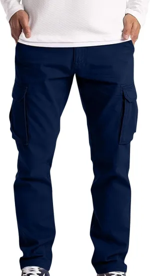 Men's Military Cargo Pants Solid Color Combat Pant Regular Fit Straight Leg Sweatpant Outdoor Stretch Golf Sweatpants
