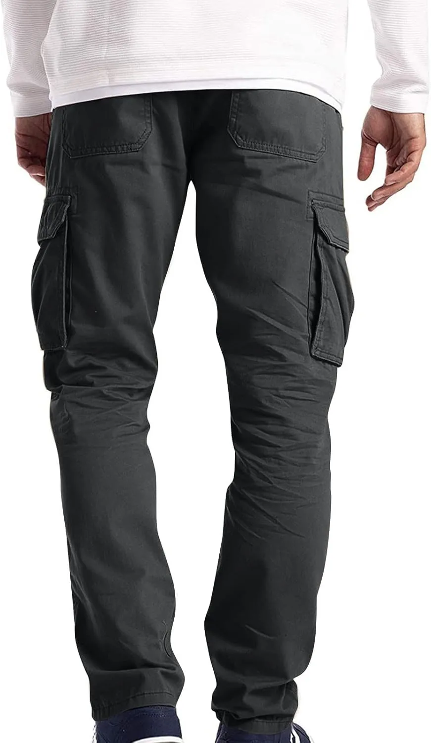 Men's Military Cargo Pants Solid Color Combat Pant Regular Fit Straight Leg Sweatpant Outdoor Stretch Golf Sweatpants