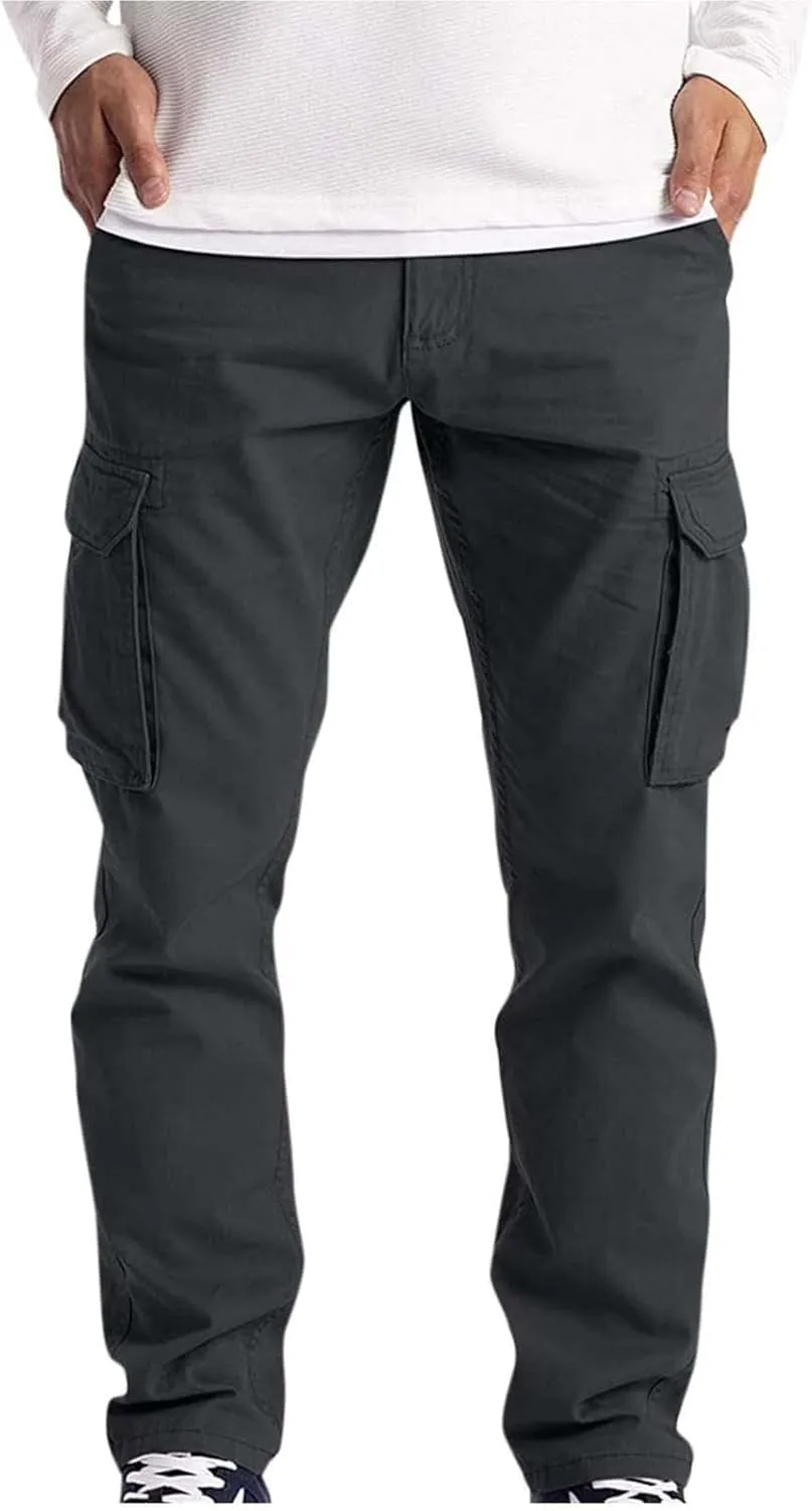 Men's Military Cargo Pants Solid Color Combat Pant Regular Fit Straight Leg Sweatpant Outdoor Stretch Golf Sweatpants