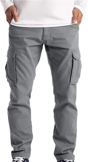 Mens Relaxed-Fit Cargo Pants Multi Pocket Stretch Elastic Waist Drawstring Combat Work Joggers Sweatpants Plus Size