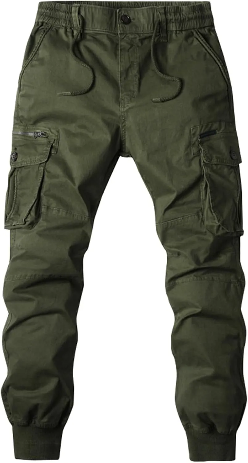 Mens Relaxed-Fit Cargo Pants Multi Pocket Stretch Elastic Waist Drawstring Combat Work Joggers Sweatpants Plus Size