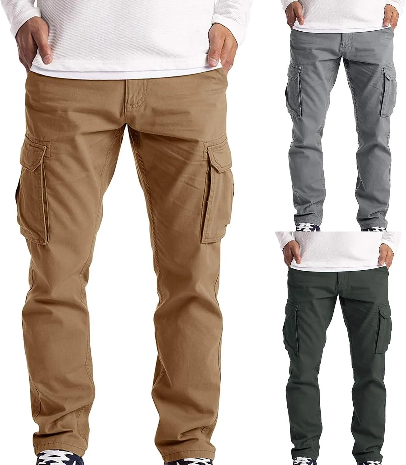 Mens Relaxed-Fit Cargo Pants Multi Pocket Stretch Elastic Waist Drawstring Combat Work Joggers Sweatpants Plus Size