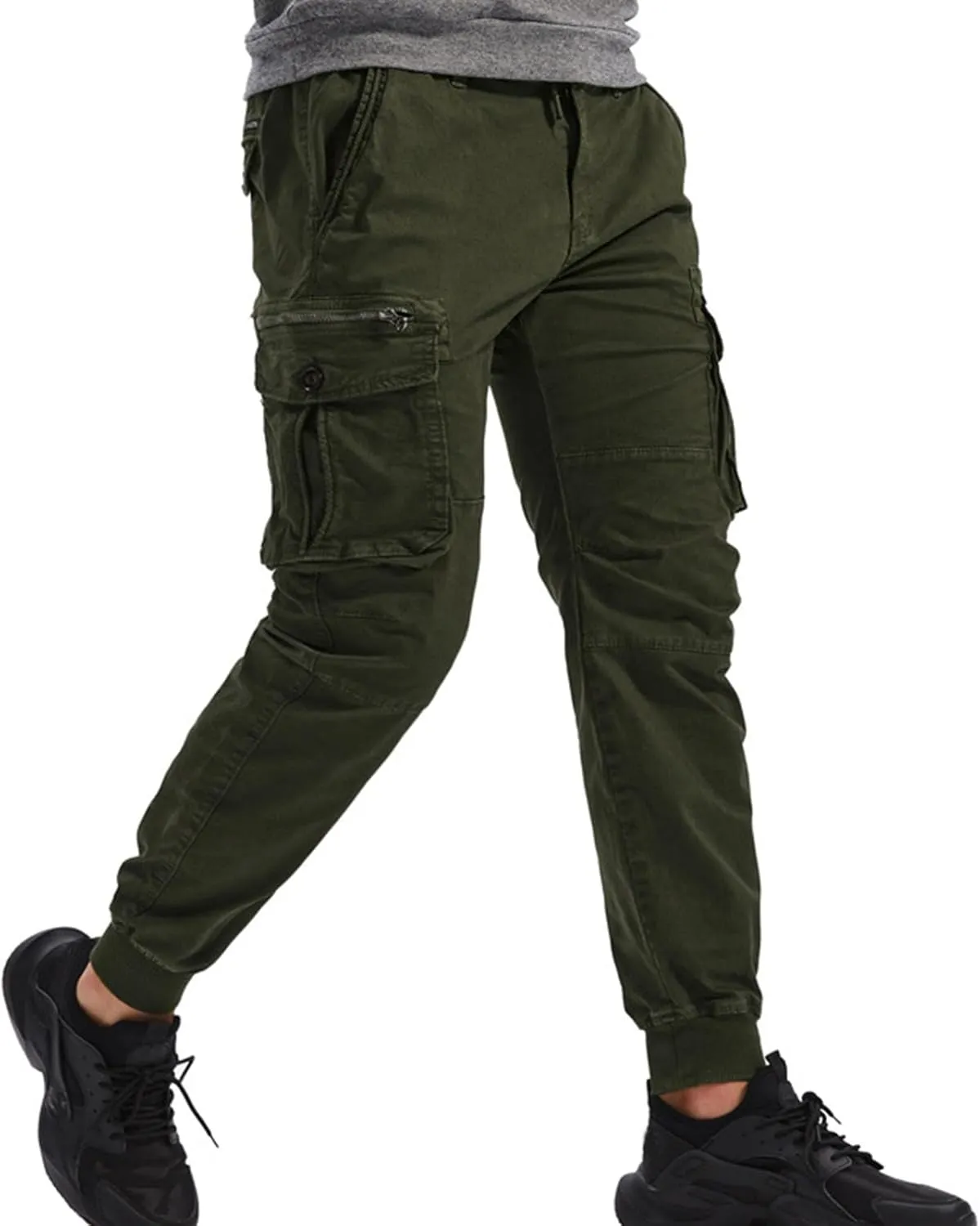 Mens Relaxed-Fit Cargo Pants Multi Pocket Stretch Elastic Waist Drawstring Combat Work Joggers Sweatpants Plus Size