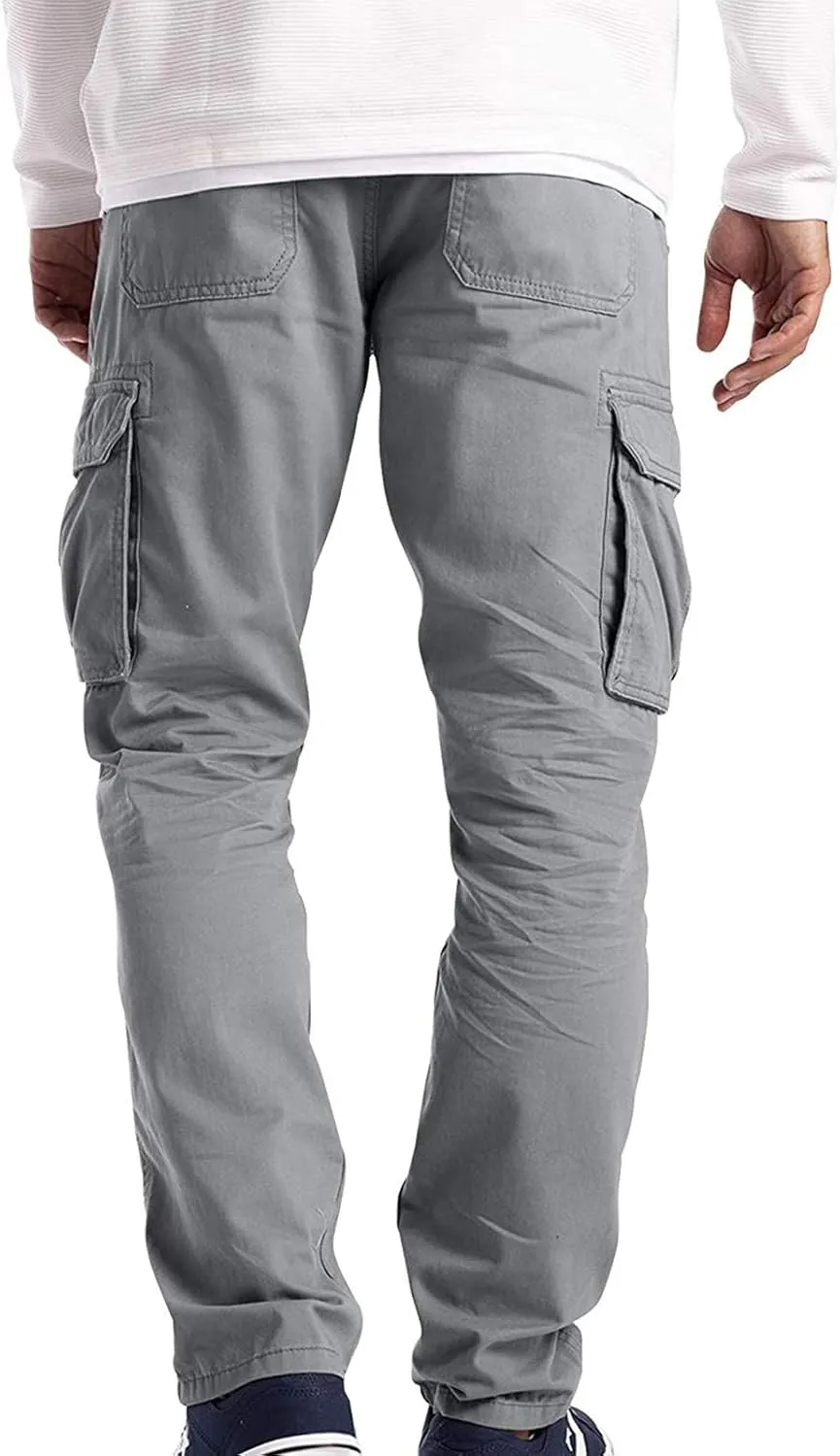 Mens Relaxed-Fit Cargo Pants Multi Pocket Stretch Elastic Waist Drawstring Combat Work Joggers Sweatpants Plus Size