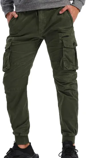 Mens Relaxed-Fit Cargo Pants Multi Pocket Stretch Elastic Waist Drawstring Combat Work Joggers Sweatpants Plus Size