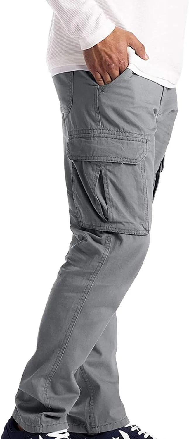 Mens Relaxed-Fit Cargo Pants Multi Pocket Stretch Elastic Waist Drawstring Combat Work Joggers Sweatpants Plus Size