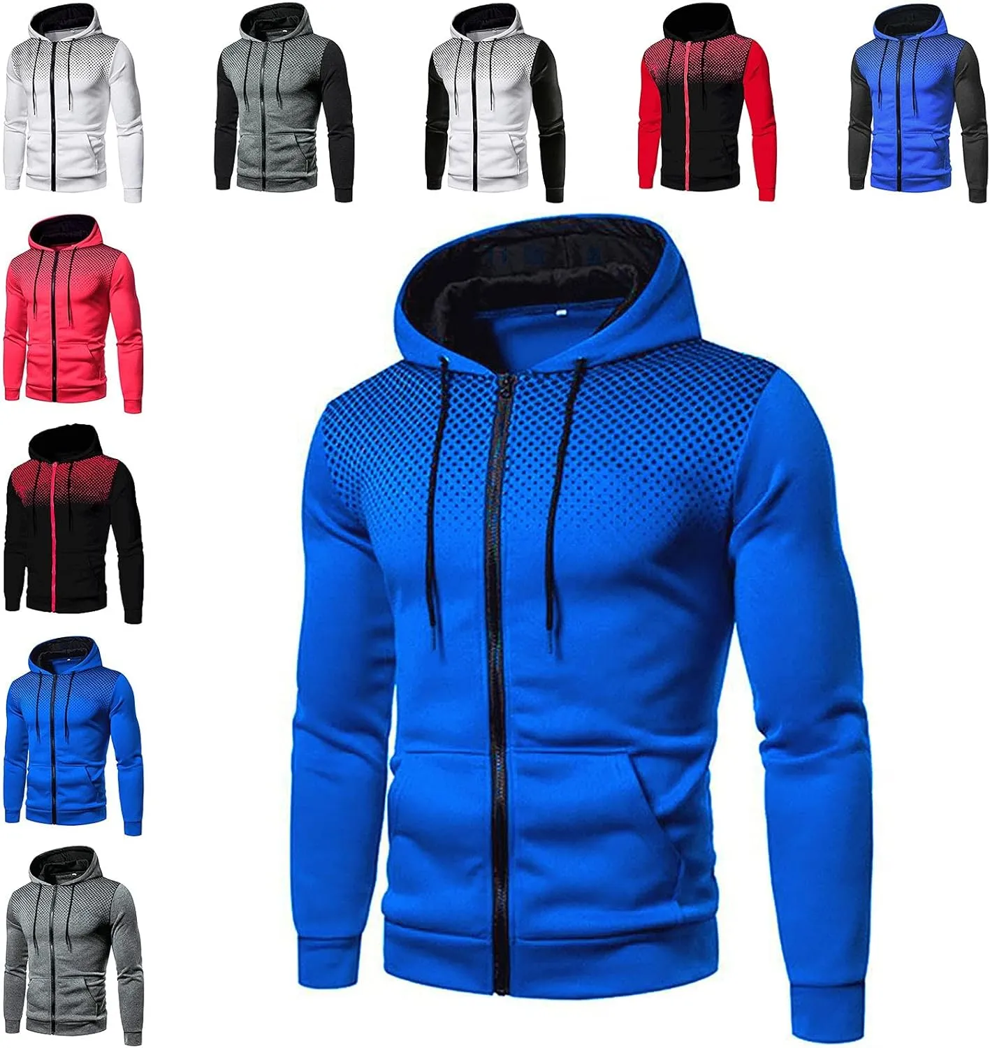 Mens Slim Fit Zip Up Hoodies Sweatshirt Casual Lightweight Jogging Activewear Long Sleeve with Kanga Pockets