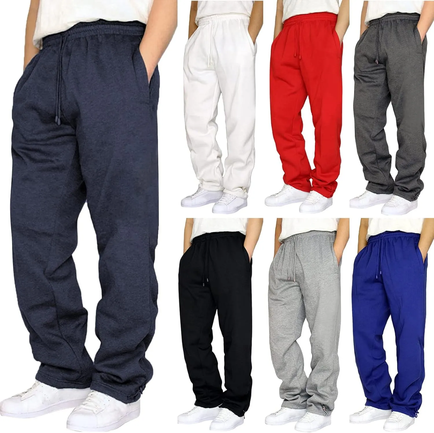 Men's Solid Color Jogger Pants Trendy Casual Straight Wide Leg Trousers Fall Winter Workout Running Sweatpants