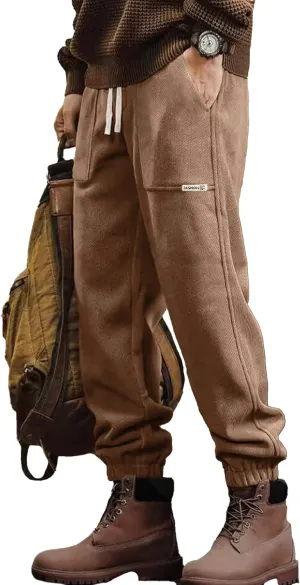 Mens Sweatpants Corduroy Joggers Casual Cargo Pants Elastic Waist Drawstring Stretch Tapered Baggy Pants with Pockets
