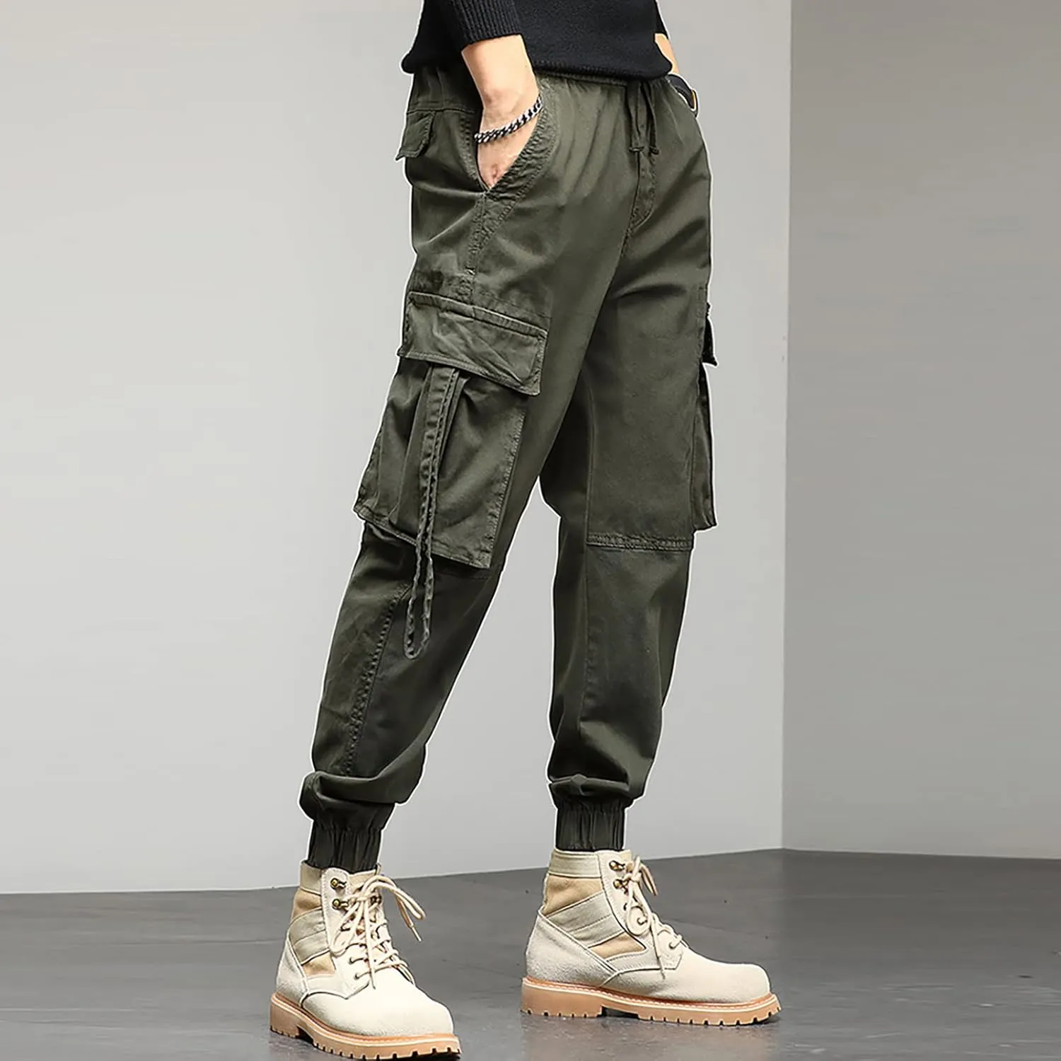 Mens Sweatpants with Pockets Big and Tall Casual Rope Loose Heavyweight Fit Cargo for Men Loose Sports Trousers Pants