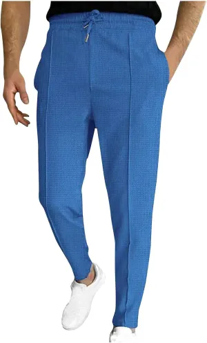 Men's Waffle Knit Jogger Pants, Mens Workout Cargo Sweatpants Athletic Pants Open Bottom Joggers Casual Baggy Pants