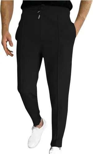 Men's Waffle Knit Jogger Pants, Mens Workout Cargo Sweatpants Athletic Pants Open Bottom Joggers Casual Baggy Pants